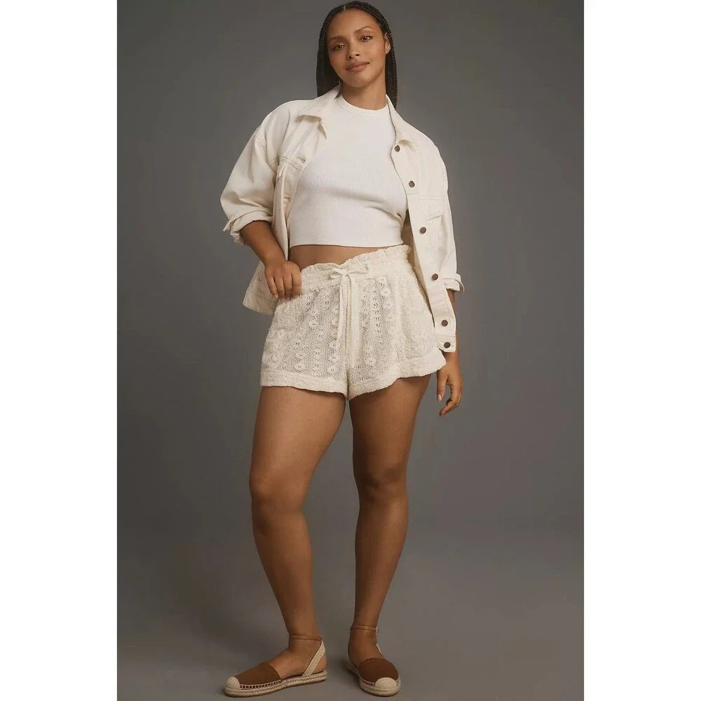 By Anthropologie Lace Tie-Waist Shorts Floral Pull-on Cotton High Rise S 289519